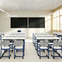 Fournisseur de mobilier scolaire pour l'école primaire, chaise d'école traditionnelle en métal double bleu/gris, ensemble table et chaise pour étudiants