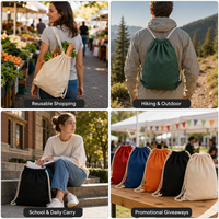 Tas Serut Katun dengan Logo Cetak Kustom Tas Serut Kanvas Katun Tas Sepatu Tas Hadiah Kantong Debu Penutup dengan Cetak Logo