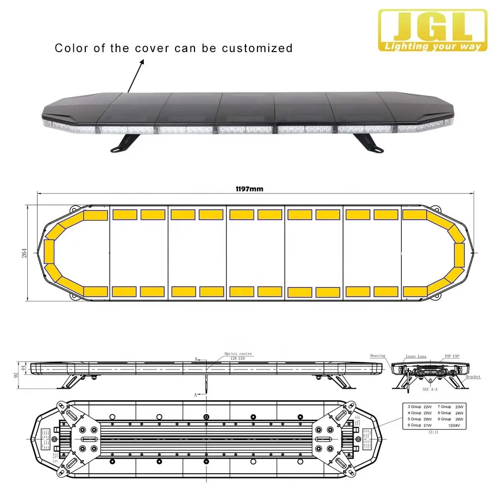 LED Roof Top Strobe Warning Light Bar Hazard Emergency Flashing Beacon Lights for Construction Vehicles Tow Trucks Snow Plow