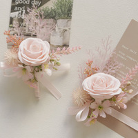 Fourniture d'usine : Boutonnière de mariage rustique rose, fleur de poignet, corsage artificiel pour invités, banquets, fêtes et fournitures de mariage