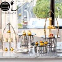 Oulu Gold Silber Schwarz Fünf-Sterne-Hotel Restaurant Buffet Dessert-Präsentationsständer Moderne Langlebige Edelstahl-Kuchenständer