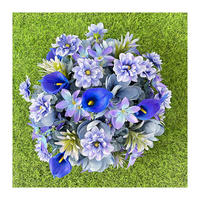 Boule de fleurs artificielles bleues mélangées à des lys et des hortensias, faite à la main, haute simulation, pour mariage, style classique