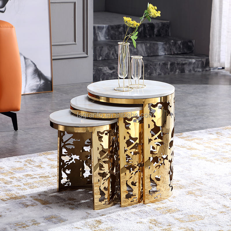 Best Selling Piece Coffee Table Set Modern Marble Metal Design
