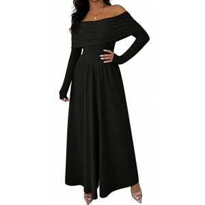 Vestido largo de manga larga con hombros descubiertos para mujer, vestidos formales fluidos, a la moda - Product Image 2