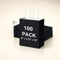 Sacs cadeaux en papier personnalisés de luxe noir mat avec intérieur blanc uni, poignées en corde torsadée, format portrait, lot en vrac pour la vente au détail