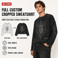 Sweat-shirt ODM pour homme, coupe oversize, en coton gaufré, couleur anthracite, effet délavé, ourlet brut, imprimé graphique, sweat-shirt court