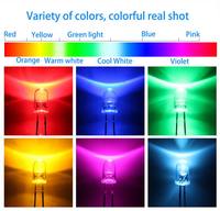 Diode électroluminescente LED F5/5mm à branchement direct, lumière blanche transparente traversante, 3.0-3.4V, angle d'éclairage 30°