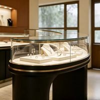 Comptoir de présentation de bijoux de luxe GZowin OEM/ODM avec verre incurvé, éclairage LED, dimensions et couleurs personnalisables, vitrine haute résistance