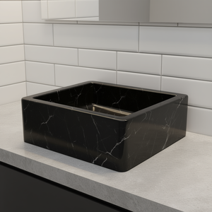 Lavabo de Mármol para Baño, 11.8"x11.8"x5.1", Cuadrado, Negro, Montaje Sobre Encimera, Diseño Minimalista - Product Image 2