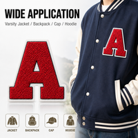 Patch brodé 3D personnalisé en chenille, lettre A, rouge, à coudre/à repasser, pour vestes, sacs à dos, sweats à capuche