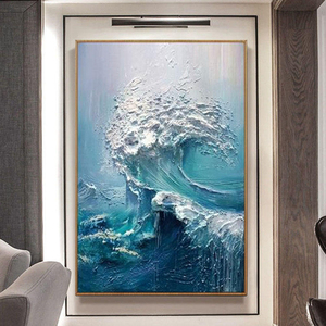 Pintura al Óleo Moderna Hecha a Mano, Texturizada, <span class=keywords><strong>con</strong></span> Espátula, Paisaje Azul en 3D, Ondas del Océano, Arte en Lienzo - Product Image 5