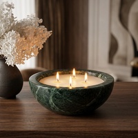 Bougie à 4 mèches en cire de soja dans un récipient en marbre naturel, faible MOQ, personnalisation disponible |   Série de cadeaux de luxe |   Barres de Diwali en marque privée OEM
