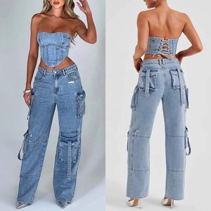 Vente <span class=keywords><strong>en</strong></span> gros sur mesure Pantalon ample taille basse Style américain Baggy jambe large Streetwear <span class=keywords><strong>Jeans</strong></span> Femme - Product Image 1