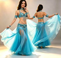 Ensemble de danse du ventre scintillant avec jupe en mousseline, costume à paillettes et strass, 5 pièces, pour spectacle sur scène, pour femmes