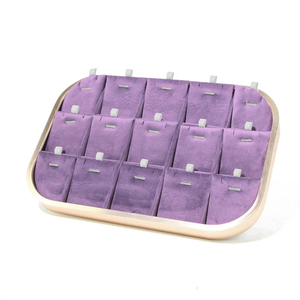 Bandeja de Joyería de Aleación de Aluminio Dorado Cepillado al por Mayor, Bandeja de Exhibición de Joyería de Terciopelo Morado Claro/Violeta para <span class=keywords><strong>Tienda</strong></span> de Joyería - Product Image 6