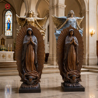 Statue en bronze de Notre-Dame de Guadalupe grandeur nature, mains en prière, dos rayonnant, chérubin, décoration d'église antique