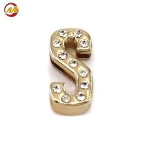 <b>Light</b> Gold Metal Slider Letters with Rhinestones DIY Custom <b>Name</b> Letter Sliders for Amulet Dog Collar Decoration - Product Image 4