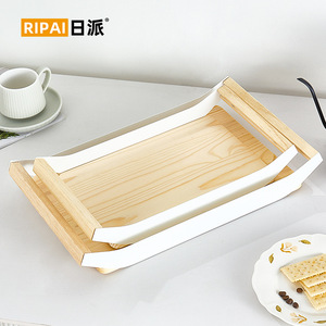 Bandeja rectangular de madera maciza con asas, blanca, tamaño pequeño, tamaño grande, para servir café, té, uso doméstico - Product Image 4