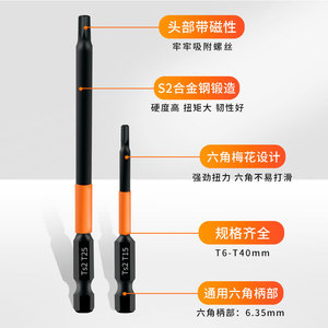 Puntas de Destornillador Torx T6 T40 50 65 100mm, Vástago Hexagonal de Acero, Compatibles con Atornilladores de Impacto - Product Image 1