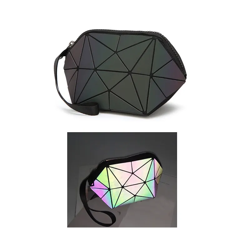 mini size holographic rainbow reflective irregular rhombic geometric pattern shell shape cosmetic wallet tote bag handbag purse
