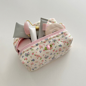 Nouveauté : <span class=keywords><strong>Trousse</strong></span> de <span class=keywords><strong>maquillage</strong></span> en velours côtelé à imprimé floral, petite, avec fermeture éclair, tendance - Product Image 1