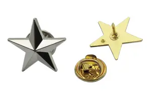 Metal Custom Five-pointed Shape 3D Shiny Gold Star Lapel Pin Hat Emblem Badge For Uniform