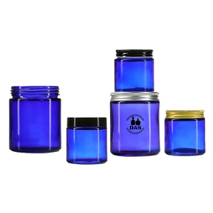Wholesale Eco Friendly 4oz 8oz 4 oz 8 oz 120g 250g Blue Clear Cosmetic Glass Jar with Metal Plastic Lids