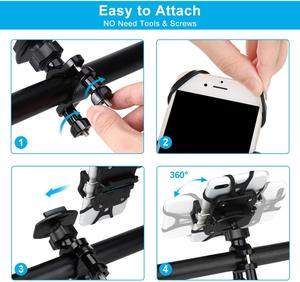 Support de guidon universel réglable à 360 angles support de téléphone de vélo en silicone extensible antichoc support de vélo stable réglable - Product Image 2