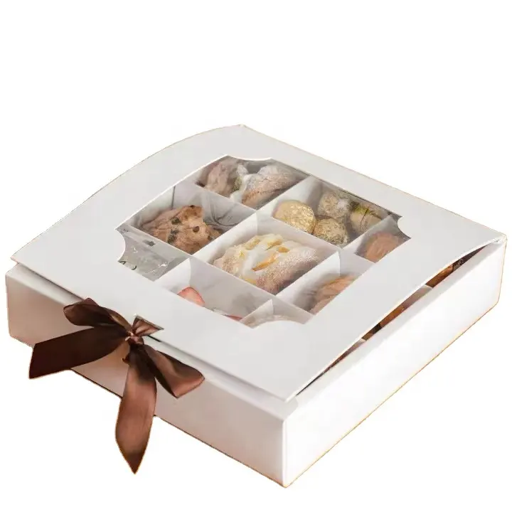 Personalizza scatola di biscotti pieghevole confezione scatola di carta personalizzata cioccolato/ciambelle/dolci da forno/torta/per scatola di cibo di carta con divisori