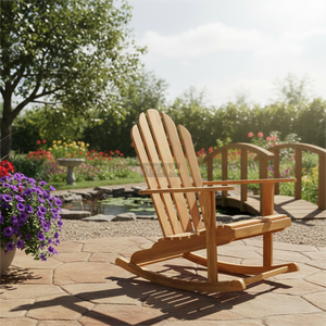 Fauteuil à bascule Adirondack avec artisanat en bois de teck massif, confort de balancement doux pour les parcs en plein air et les jardins modernes - Product Image 6