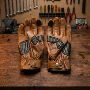 Guantes de moto de cuero marrón con pantalla táctil, guantes para motocicleta con logo personalizado - Product Image 3