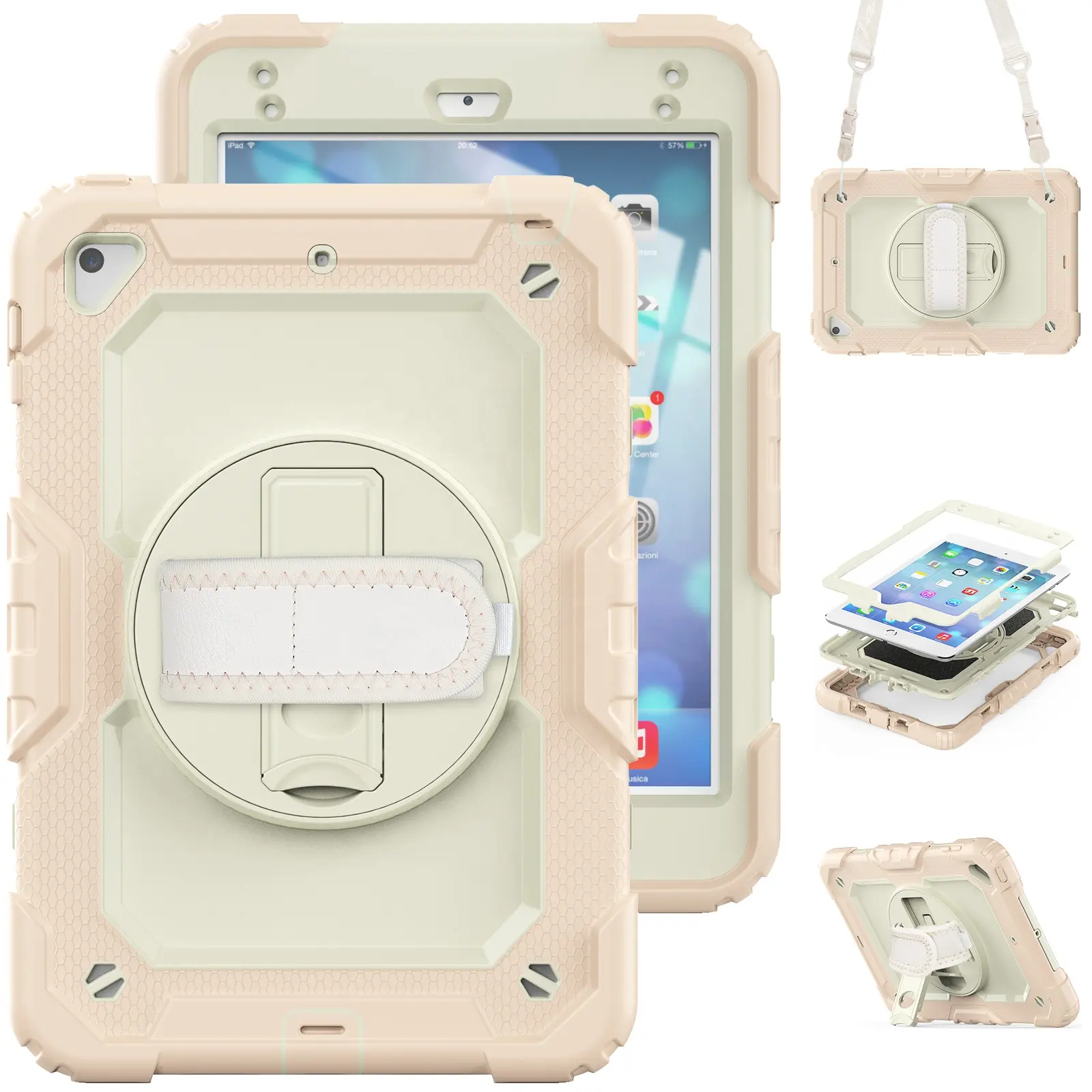 Casing tali tangan Armor untuk iPad Mini 4 5 2015 2019 7.9 360 Tablet kerja berat berputar cangkang pelindung