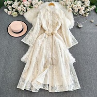 Nouvelle Robe Femme 2026, Robe Style Palais Français, Robe à Volants et Dentelle avec Patchwork et Pompons