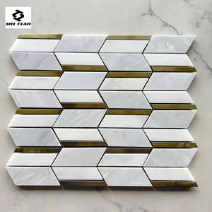 Mosaïque de jet d'eau de coquille noire d'incrustation de marbre <span class=keywords><strong>blanc</strong></span> de <span class=keywords><strong>Chevron</strong></span> pour des carreaux de mur - Product Image 4