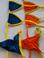 Ensemble de maillot de bain personnalisé pour femme, style halter, rayé, avec passepoil contrastant, armatures, lanières latérales, string, bimini, micro, haute qualité