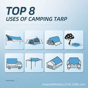 Bâche de camping imperméable Woqi 365x425cm carrée en polyester, auvent pare-soleil avec œillets pour la randonnée en plein air - Product Image 5