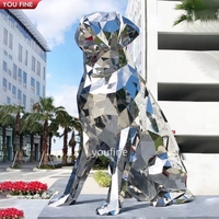 Sculpture de chien YOUFINE en acier inoxydable 304/316 poli miroir, Labrador géométrique assis pour la décoration de parcs