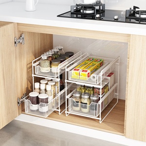 <span class=keywords><strong>Cuisine</strong></span> Articles Ménagers Multifonction Empilable stockage titulaire Panier <span class=keywords><strong>Sous</strong></span> Évier 2 Niveaux Extensible Étagère Organisateur Rack Coulissant - Product Image 3