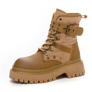 Botas Sofisticadas de Cuero Vacuno para Mujer, Diseño Impermeable con Cremallera Lateral para Desplazamientos al Trabajo y Exploración Urbana - Product Image 2