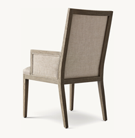 Fauteuil de salle à manger carré en tissu avec structure en bois massif, style contemporain français de luxe, pour hôtels, restaurants et salles de banquet