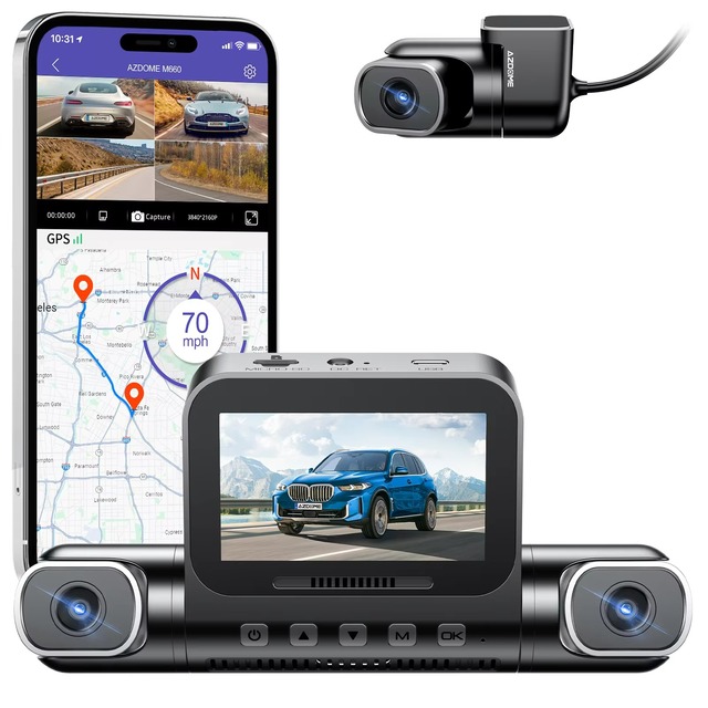 AZDOME Dash Cam M660 Dual Lens 170/120 4CH IPS Car DVR GPS WiFi 128GB EMMC Voice Control 24H Parking Monitor Night Vision