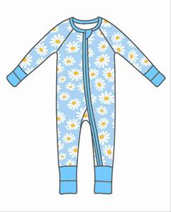 Qingli OEM Tariffs Free Little Girl <strong>Zip</strong> Romper Baby <strong>Sleepsuits</strong> <strong>With</strong> Feet and <strong>Zip</strong> Daisy Flower Baby Rompers for Winter - Product Image 1