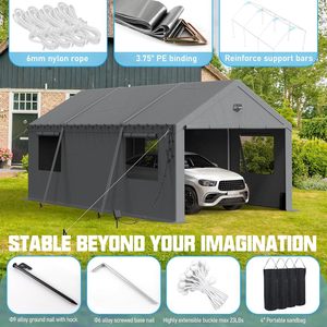 Abri <span class=keywords><strong>de</strong></span> voiture imperméable en métal 12x20 avec parois latérales amovibles, <span class=keywords><strong>garage</strong></span> portable <span class=keywords><strong>à</strong></span> passage direct - Product Image 3