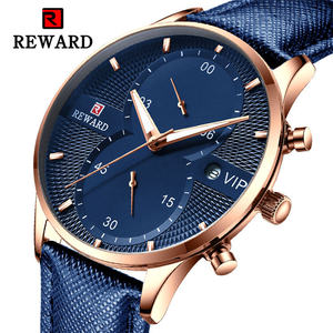 Reloj de Pulsera para Hombre REWARD RD83003M de Primera Marca con Correa de Cuero Genuino, Esfera Azul, Cronógrafo VIP, Estilo Antiguo de Dibujos Animados - Product Image 2