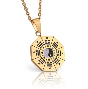 Junjiang NC0228 Unieke Mens Chinese Stijl Rvs Ying Yang Feng Shui Ketting