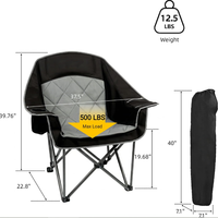 Chaise de camping rembourrée surdimensionnée, robuste, pliable en quatre parties, portable pour l'extérieur - Supporte 500 lb