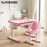 Ensemble bureau et chaise d'étude rose pour enfants avec bureau réglable en hauteur par manivelle et tiroir pour chambre, salle de classe, maison, école