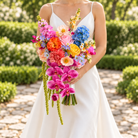 Buket Pengantin Bunga Artifisial Warna-warni Dallisten dengan Mawar, Hydrangea, dan Anggrek untuk Dekorasi Pernikahan