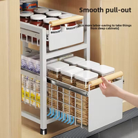 Rak Penyimpanan Logam 2 Tingkat dengan Laci Geser Ganda, Organizer Kabinet Bawah Wastafel, Rak Bumbu Geser, Desain Modern, Tidak Dapat Dilipat
