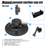 Support à ventouse de 6 pouces avec bras articulé, pompe manuelle en métal, capacité de charge verticale de 70 kg, base en silicone, filetage 1/4 pouces pour